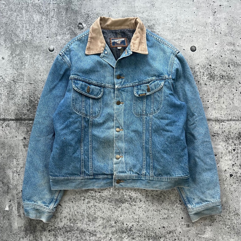 Vintage Mustang Stormrider Jacket Mens 46T Blue Corduroy Blanket Lined Denim
